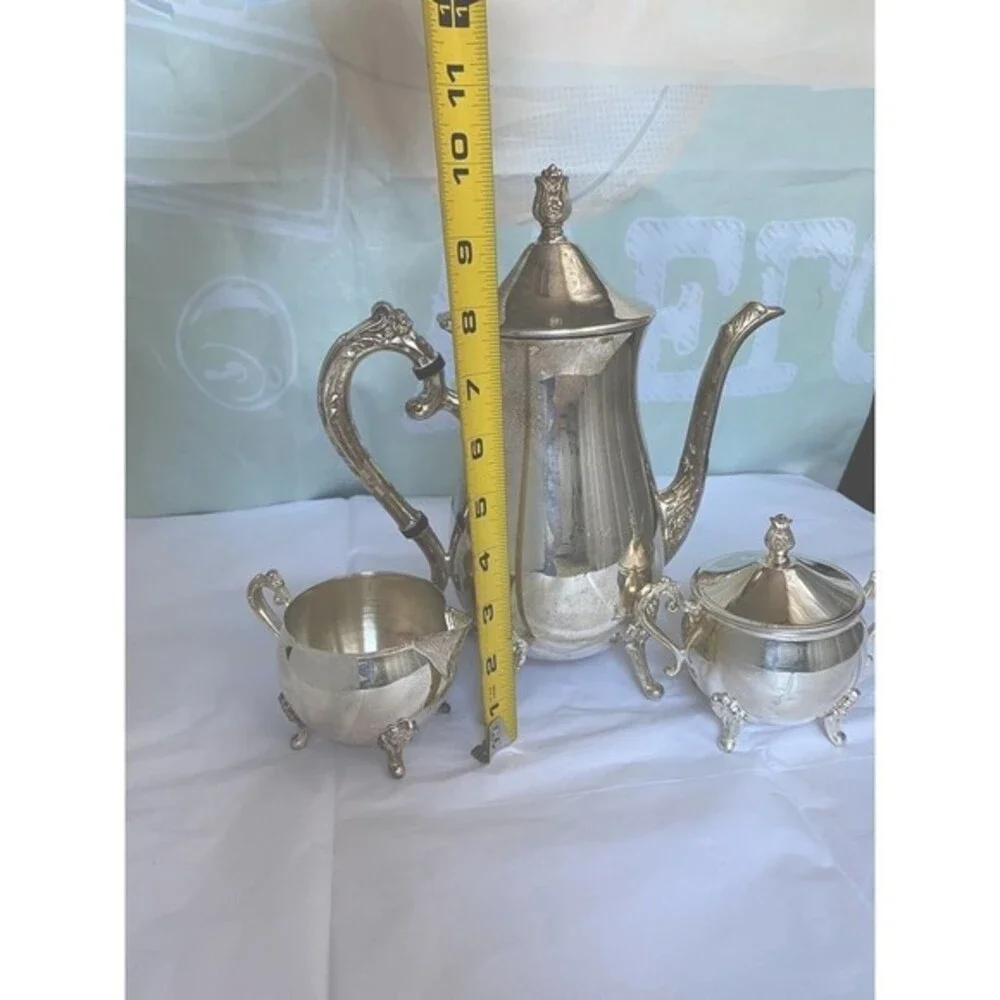 Vintage Leonard Co Silver-plated 3 Piece Coffee/Tea Pot Sugar Creamer Set